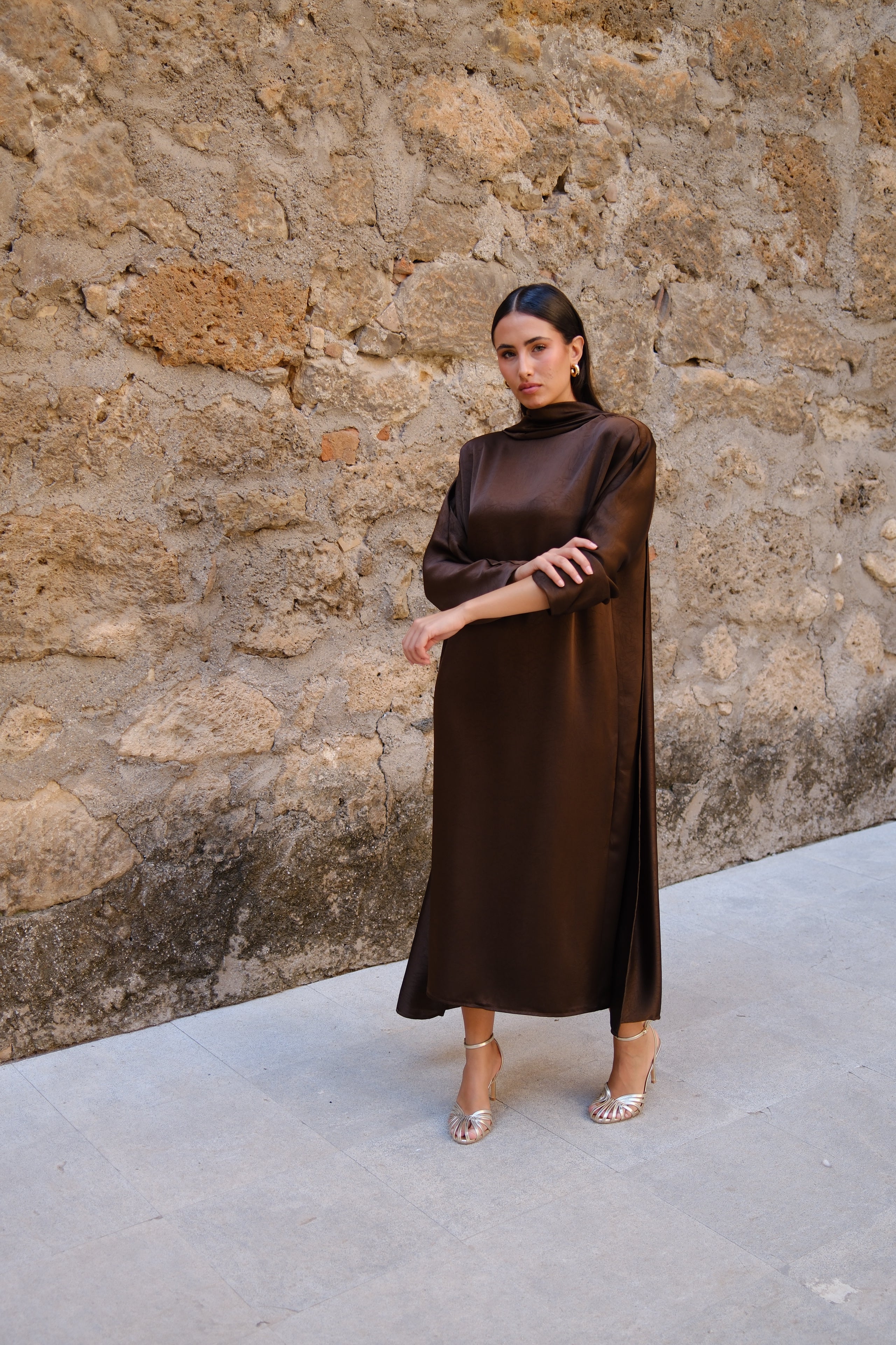 Vestido Lisa midi - marrón