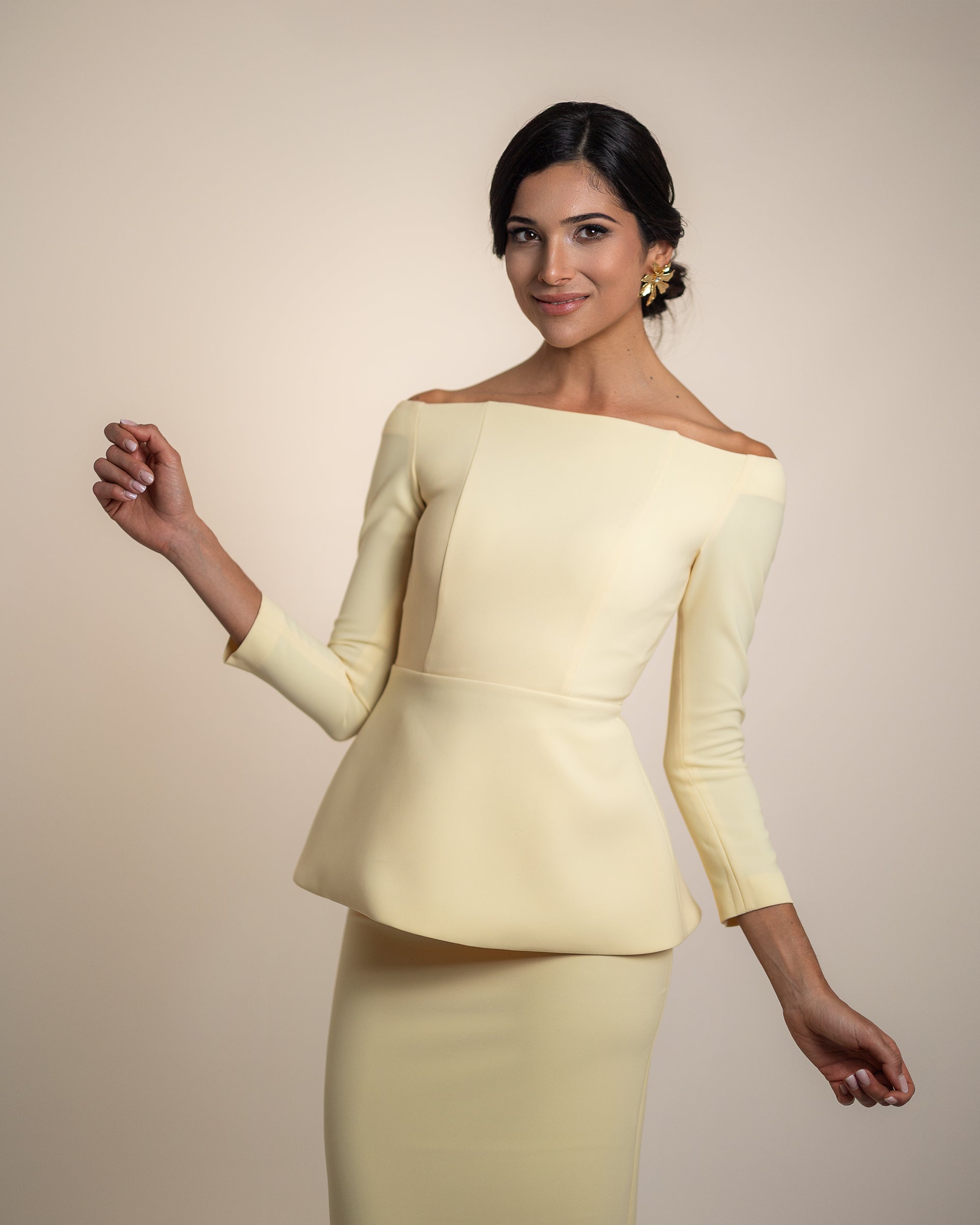 Conjunto Elvira manga - mantequilla