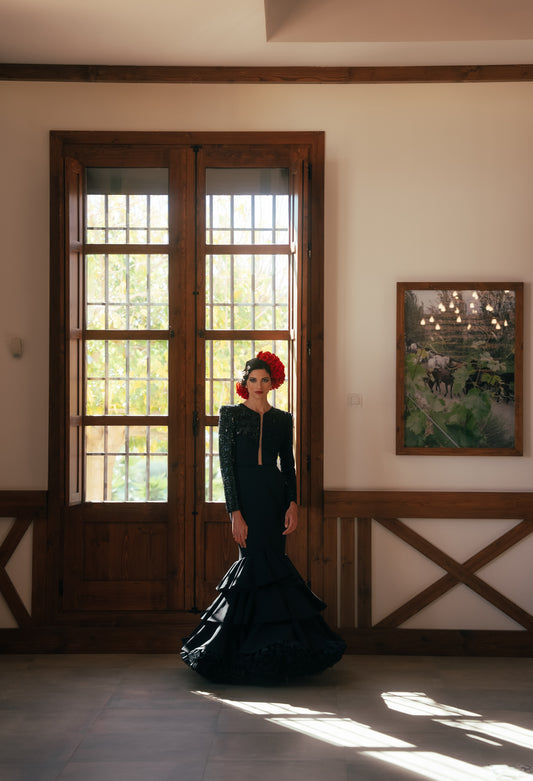 Vestido Flamenca Pedreria Negro