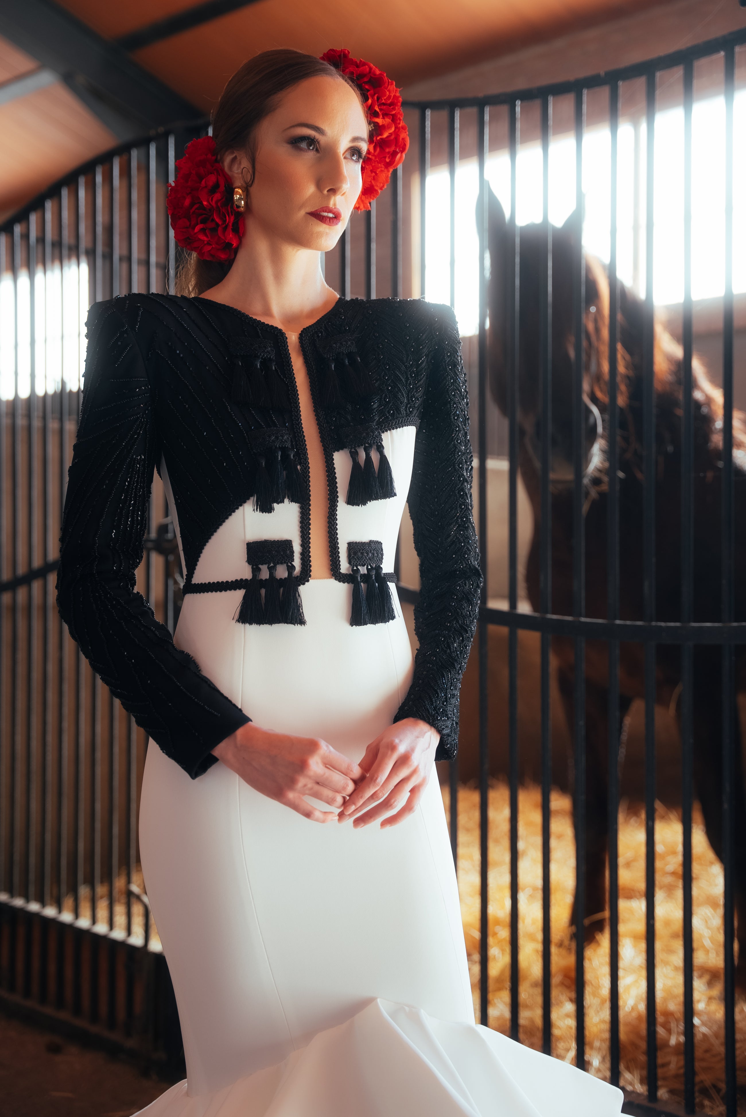 Vestido Flamenca Pedrería - Blanco