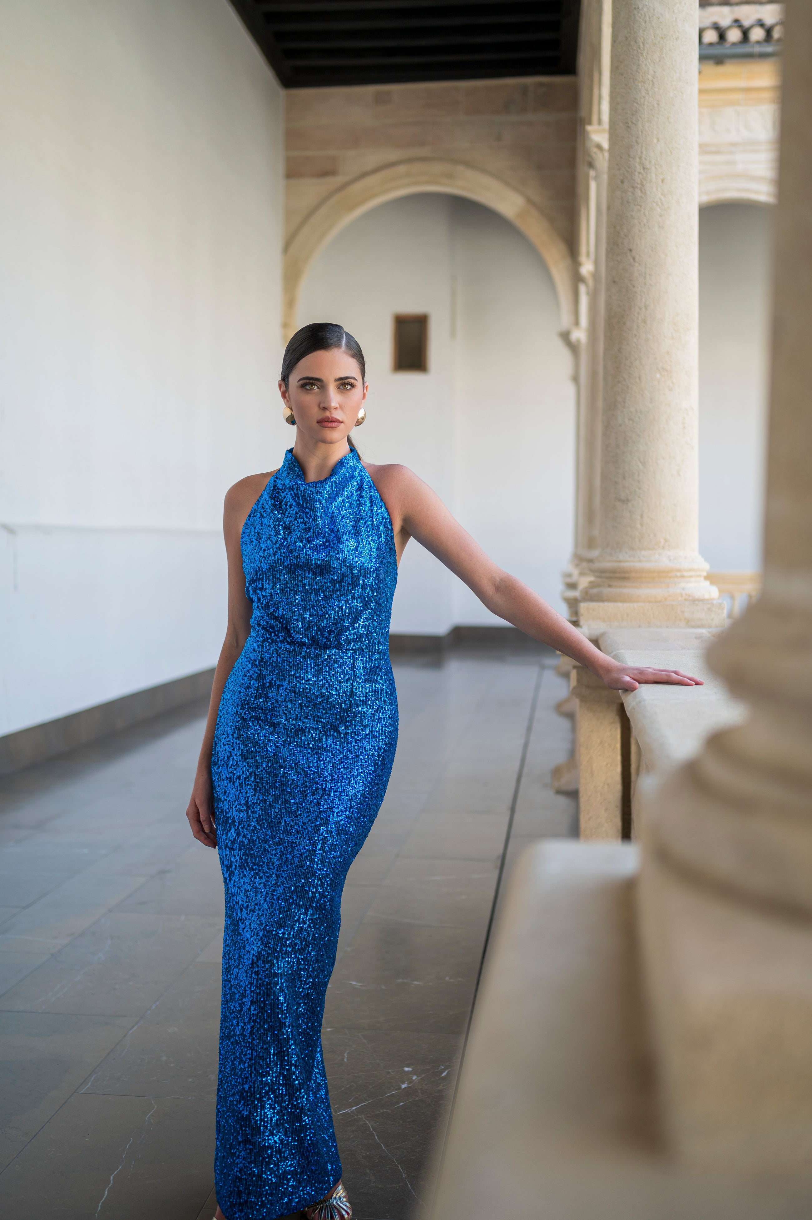 Vestido Balma largo - lentejuelas azul