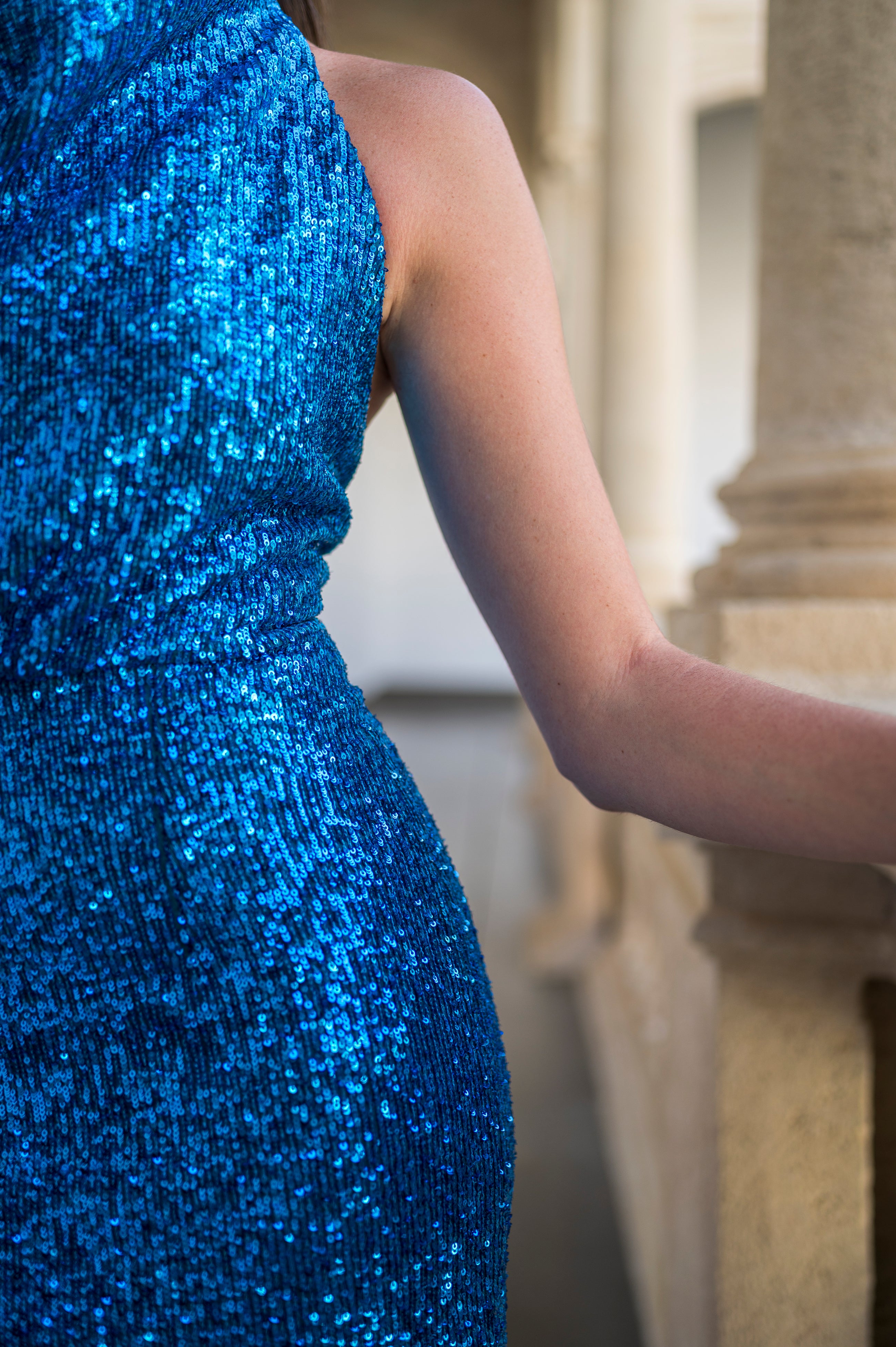 Vestido Balma largo - lentejuelas azul