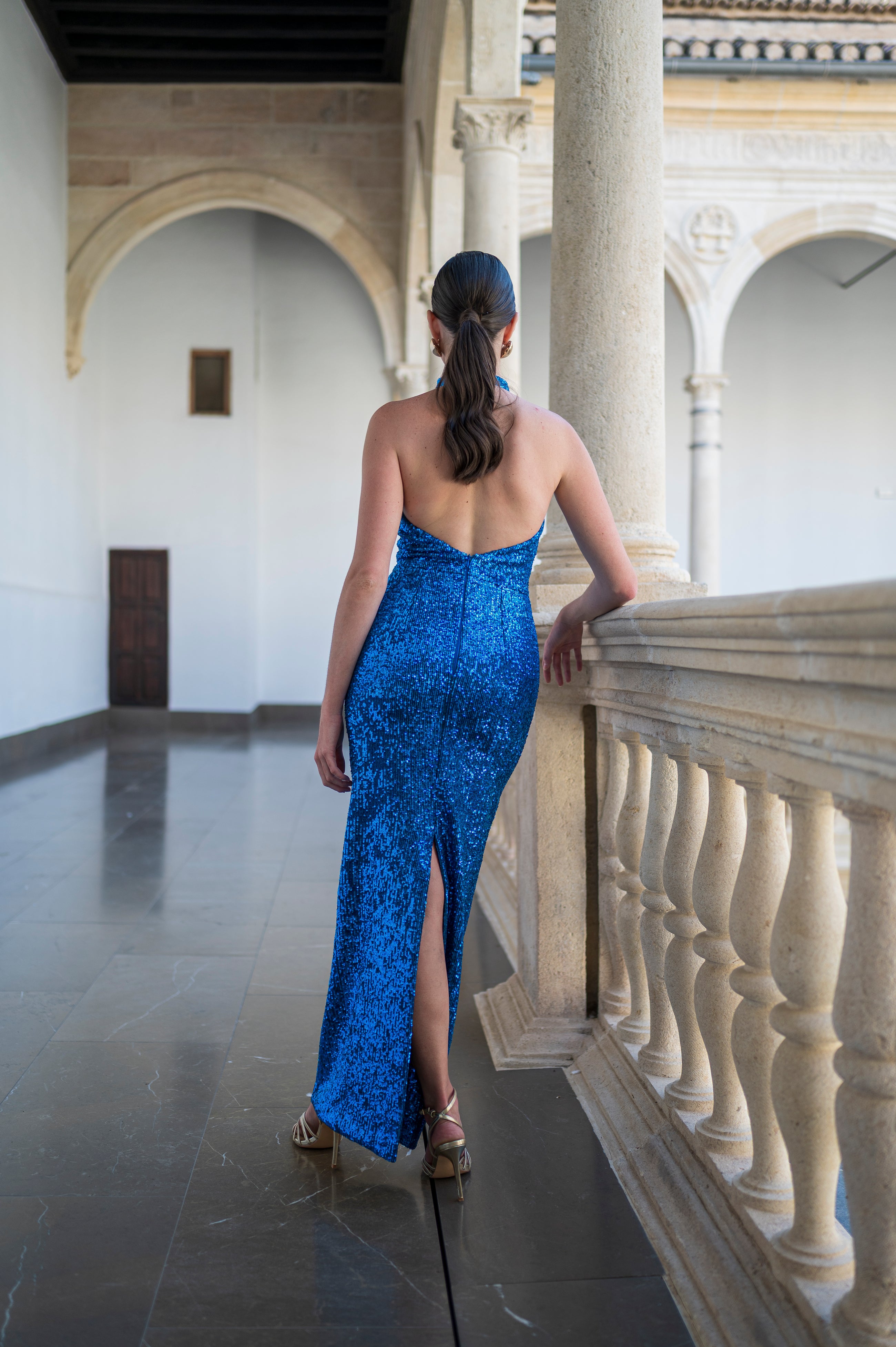 Vestido Balma largo - lentejuelas azul