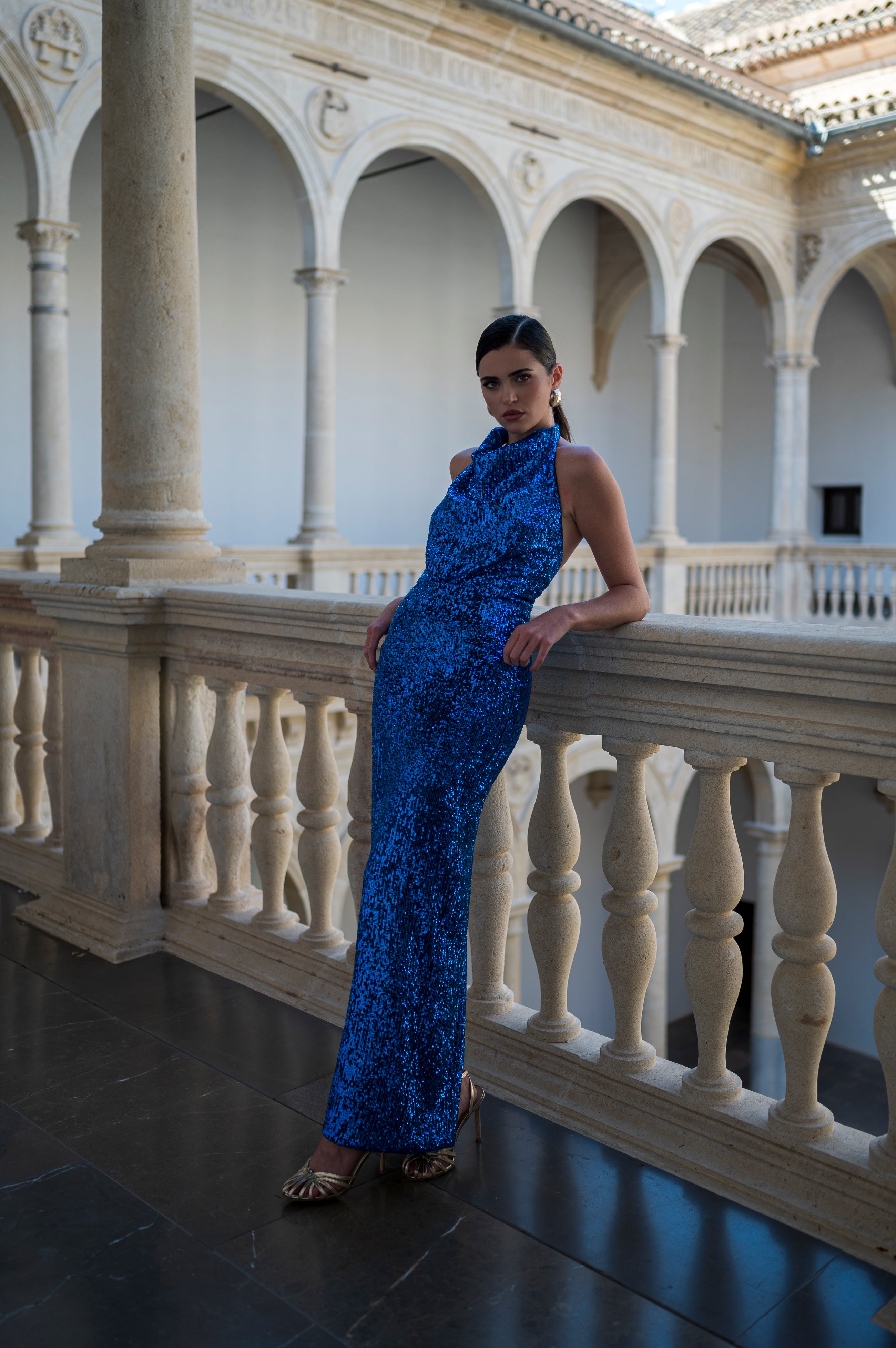 Vestido Balma largo - lentejuelas azul