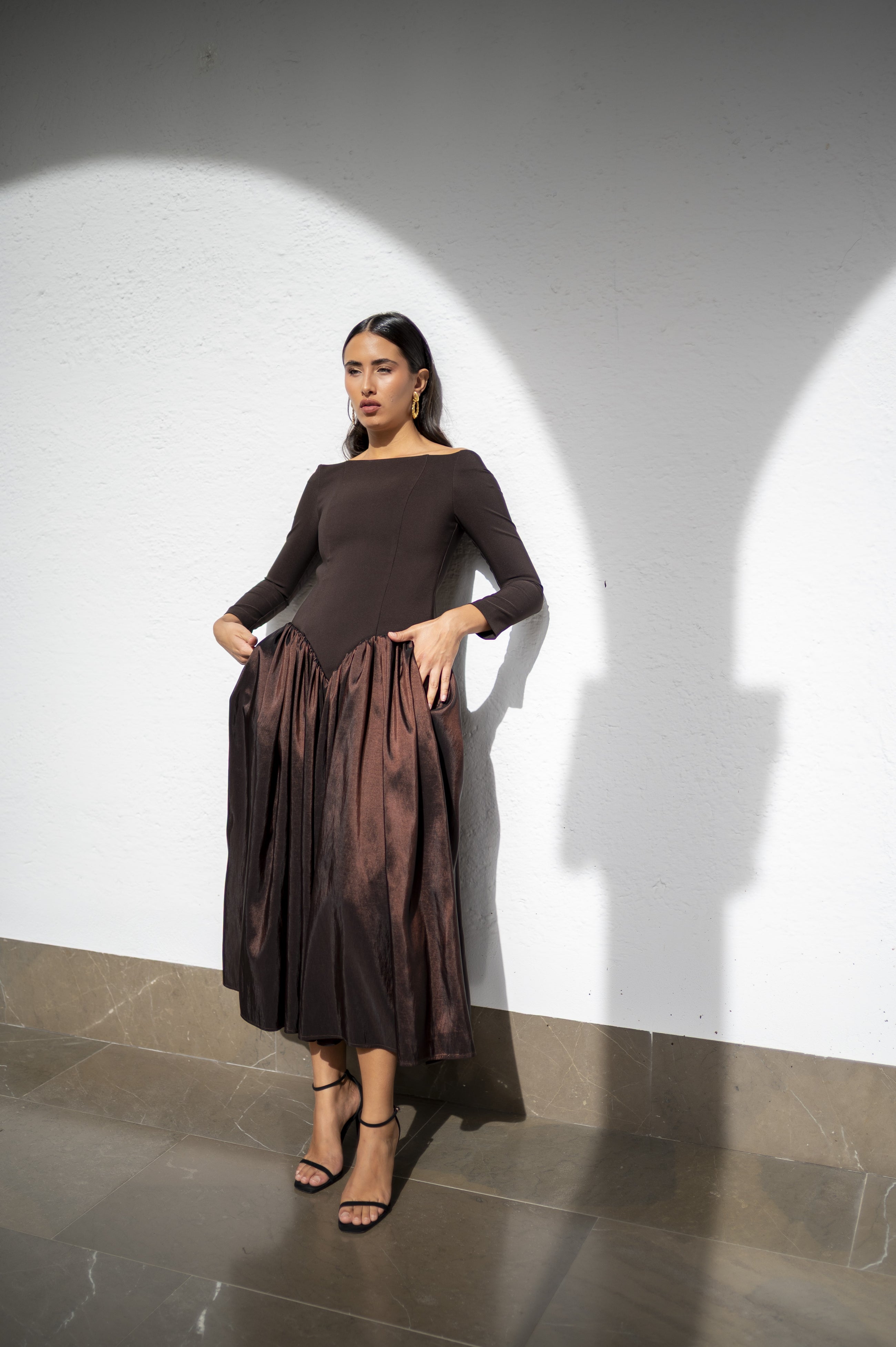 Vestido Melisa manga - Marrón