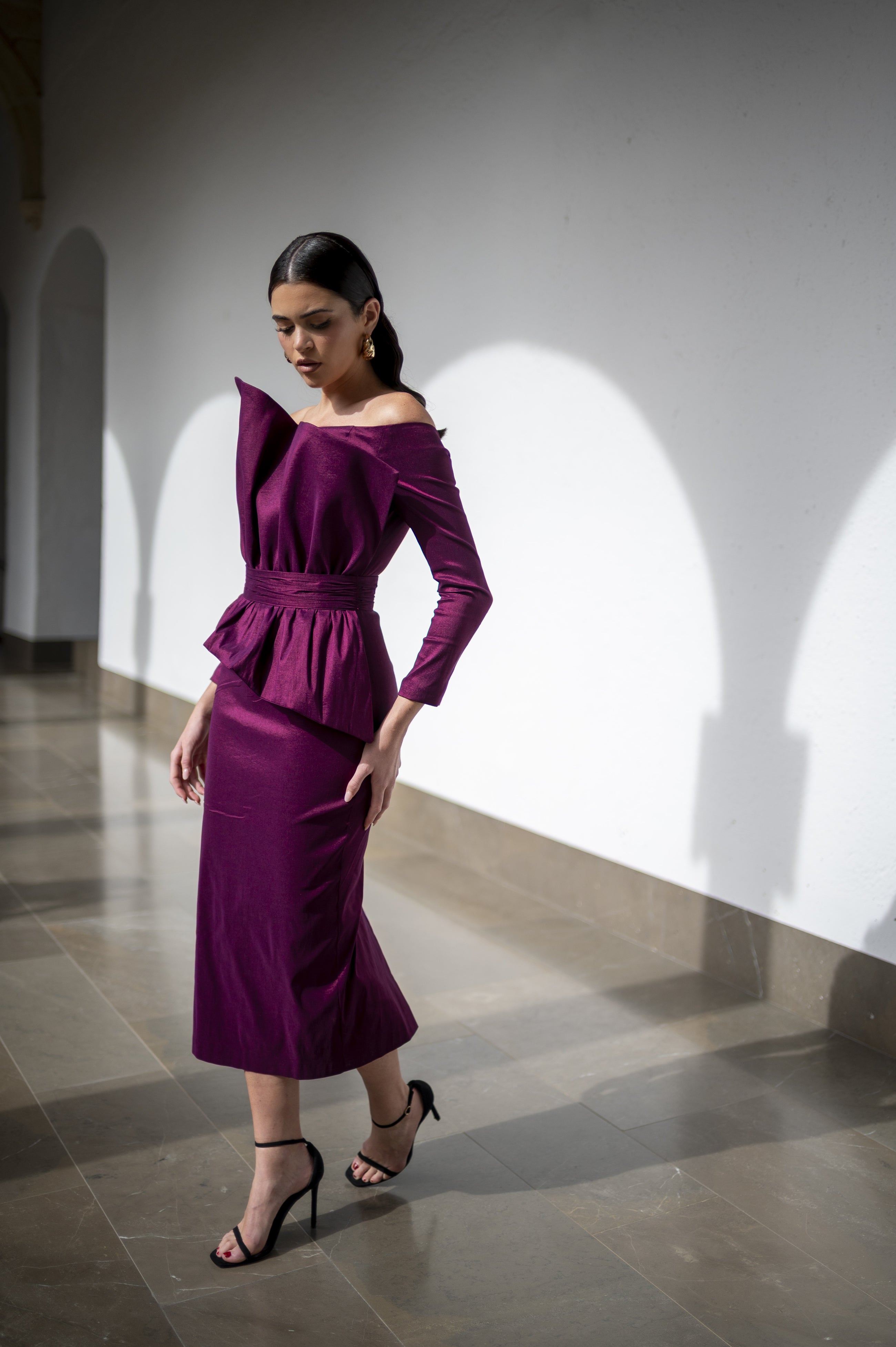 Vestido Elisa midi - Berenjena