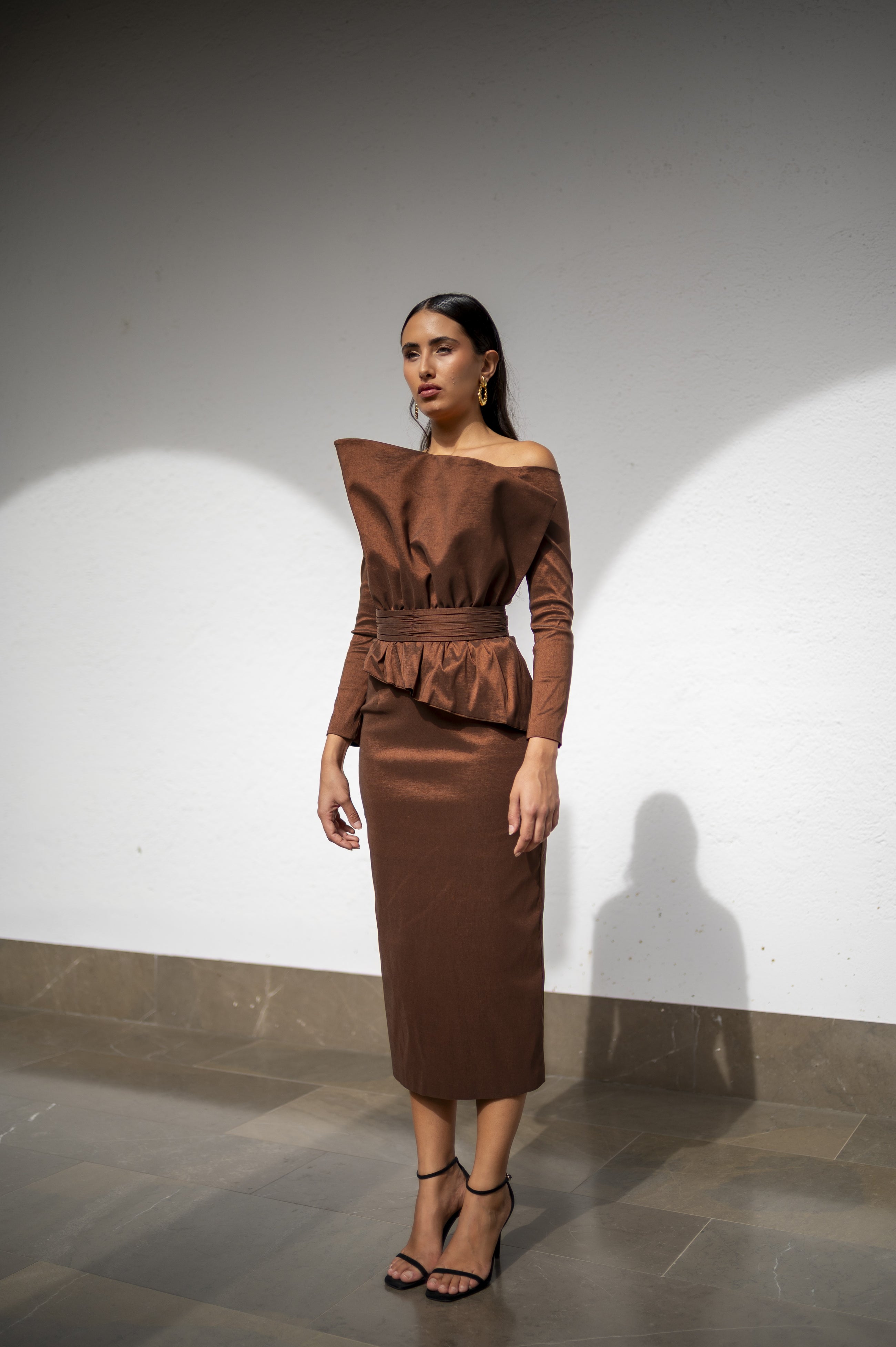 Vestido Elisa midi - Marrón