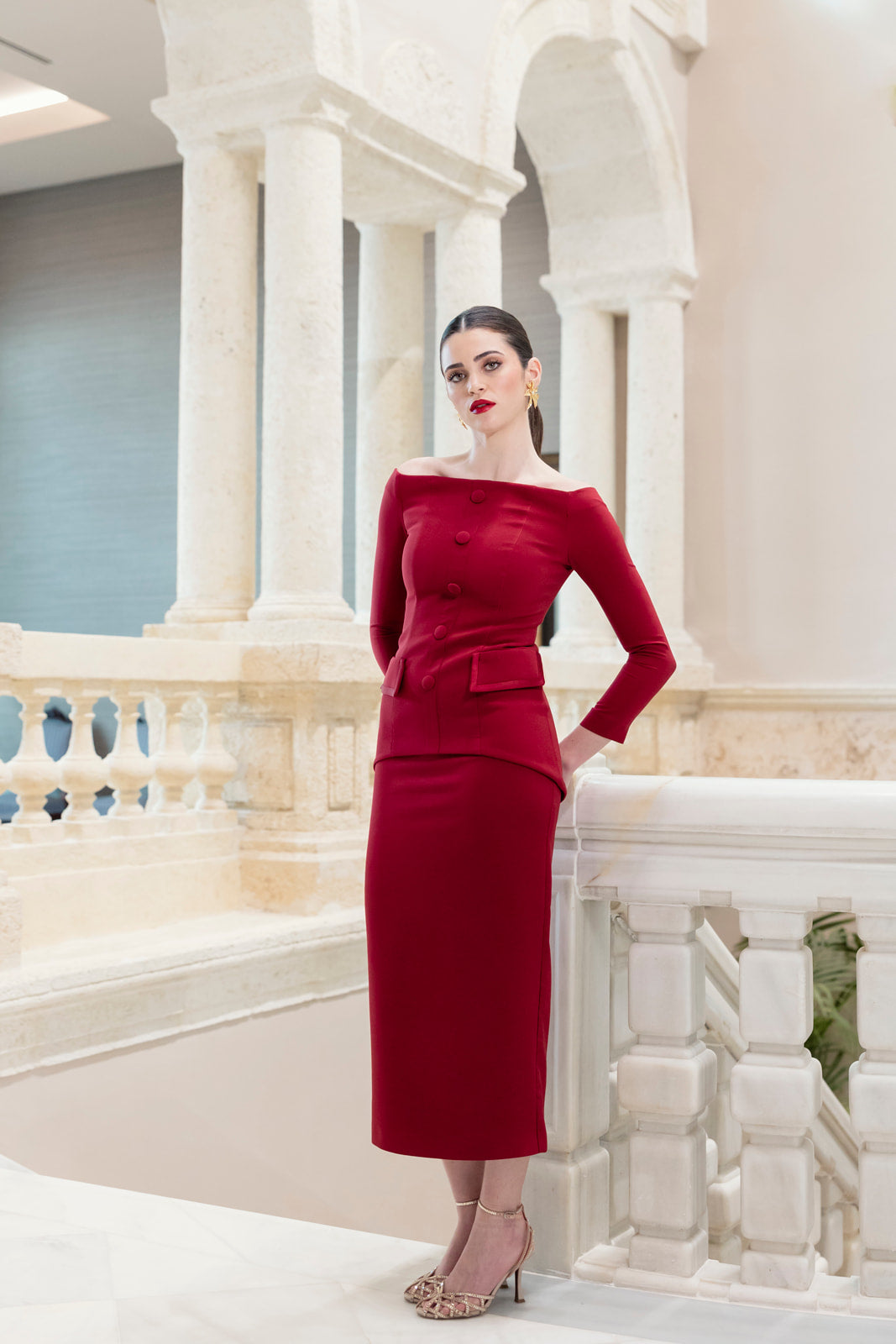 Falda Bruneta Midi - Burdeos