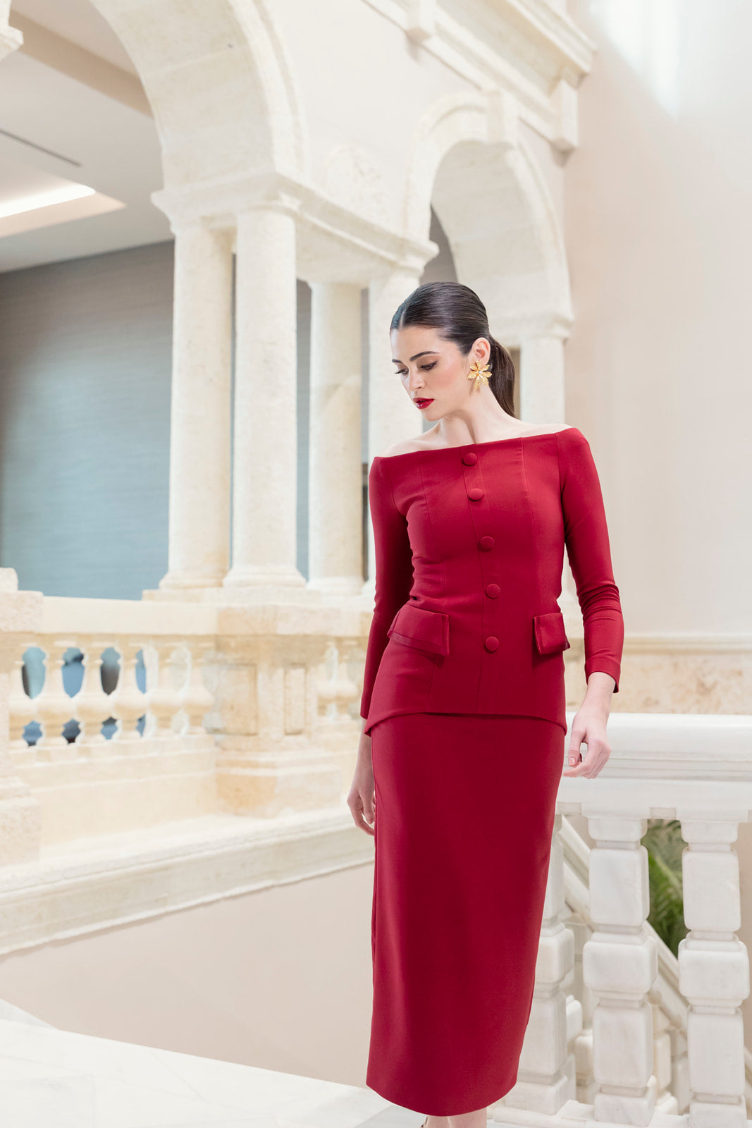 Falda Bruneta Midi - Burdeos