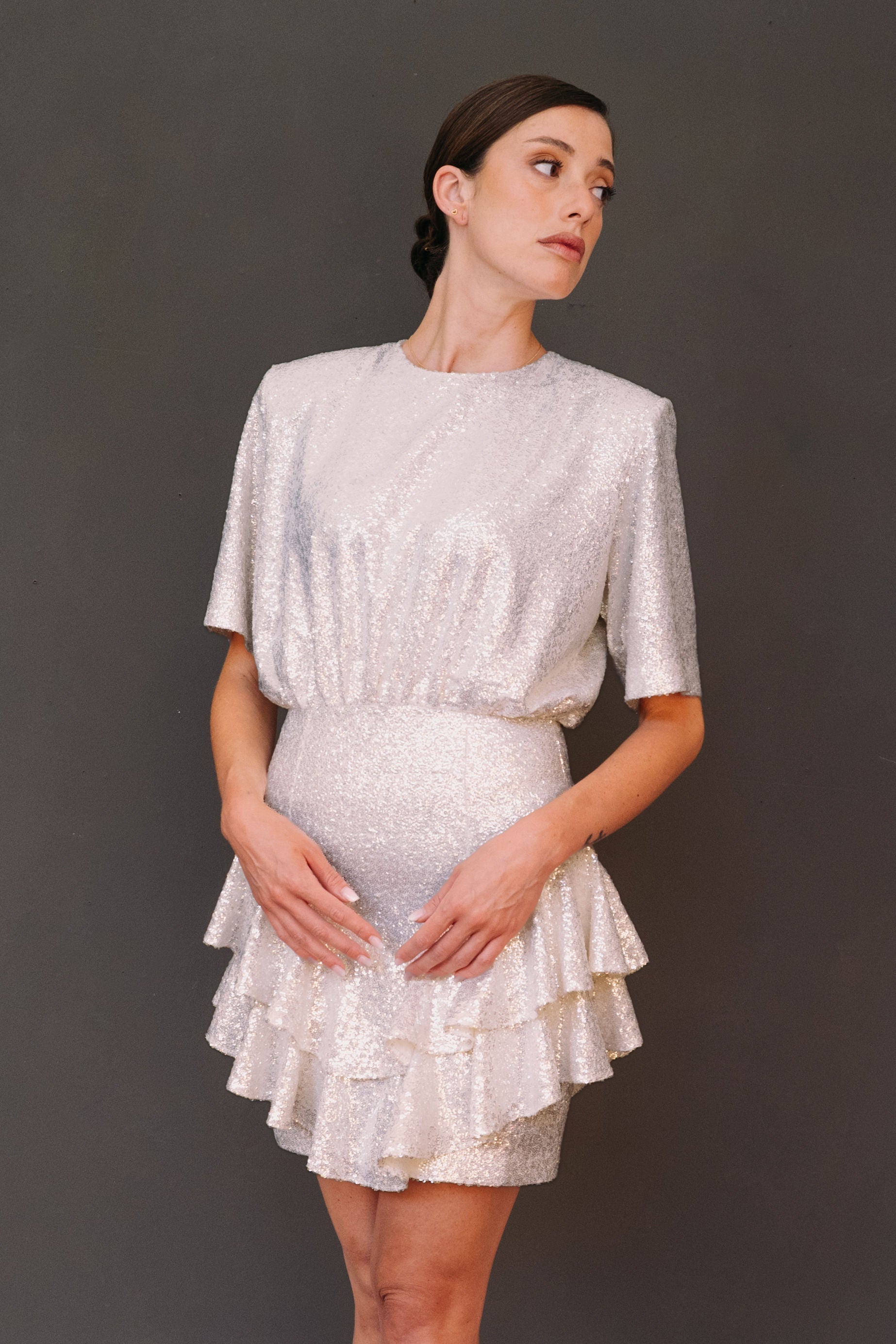 Vestido Carmen lentejuelas blanco