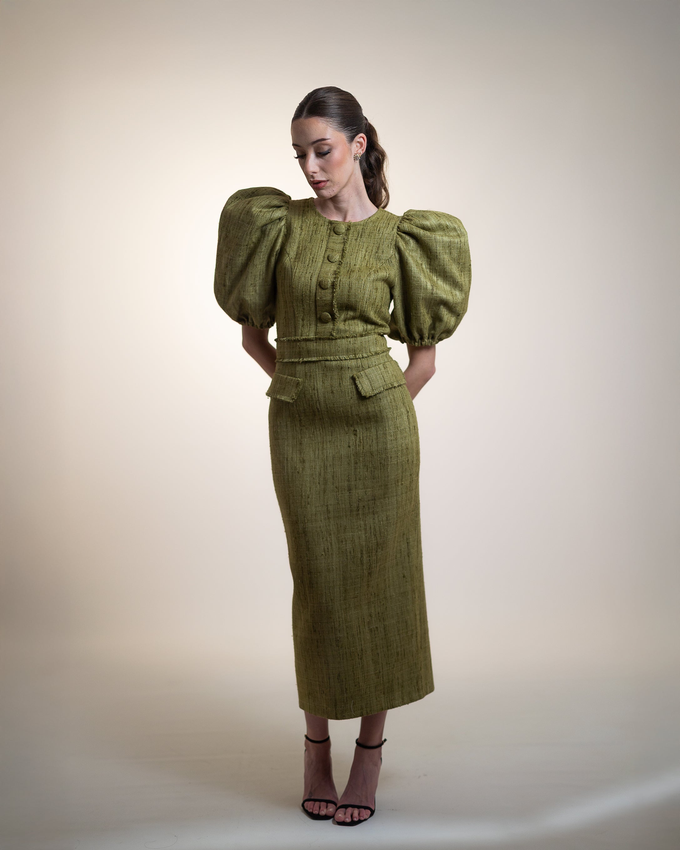 Vestido Tea - manga abullonada