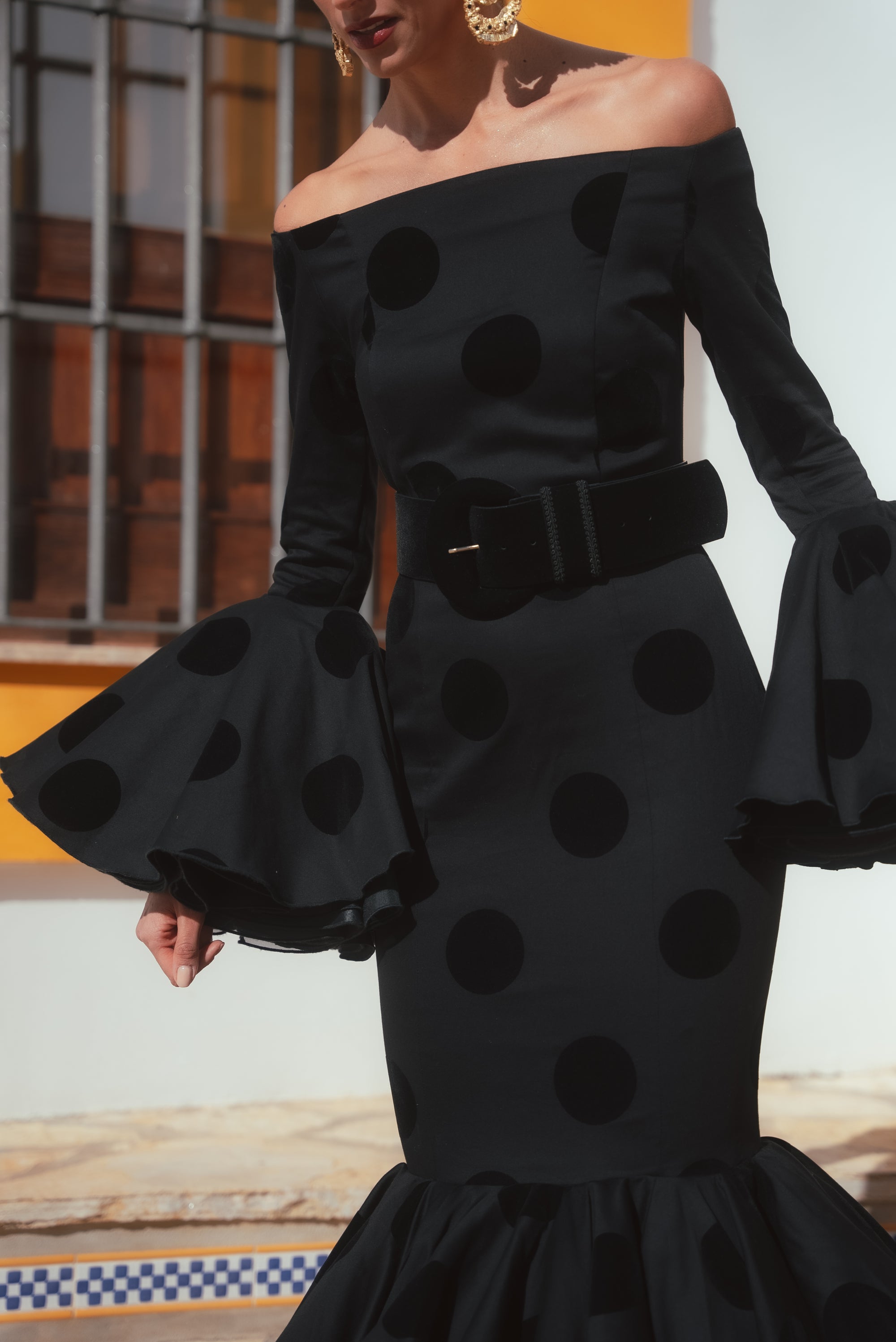 black flamenco dress Black flamenco skirt with sash and cascading ruffles